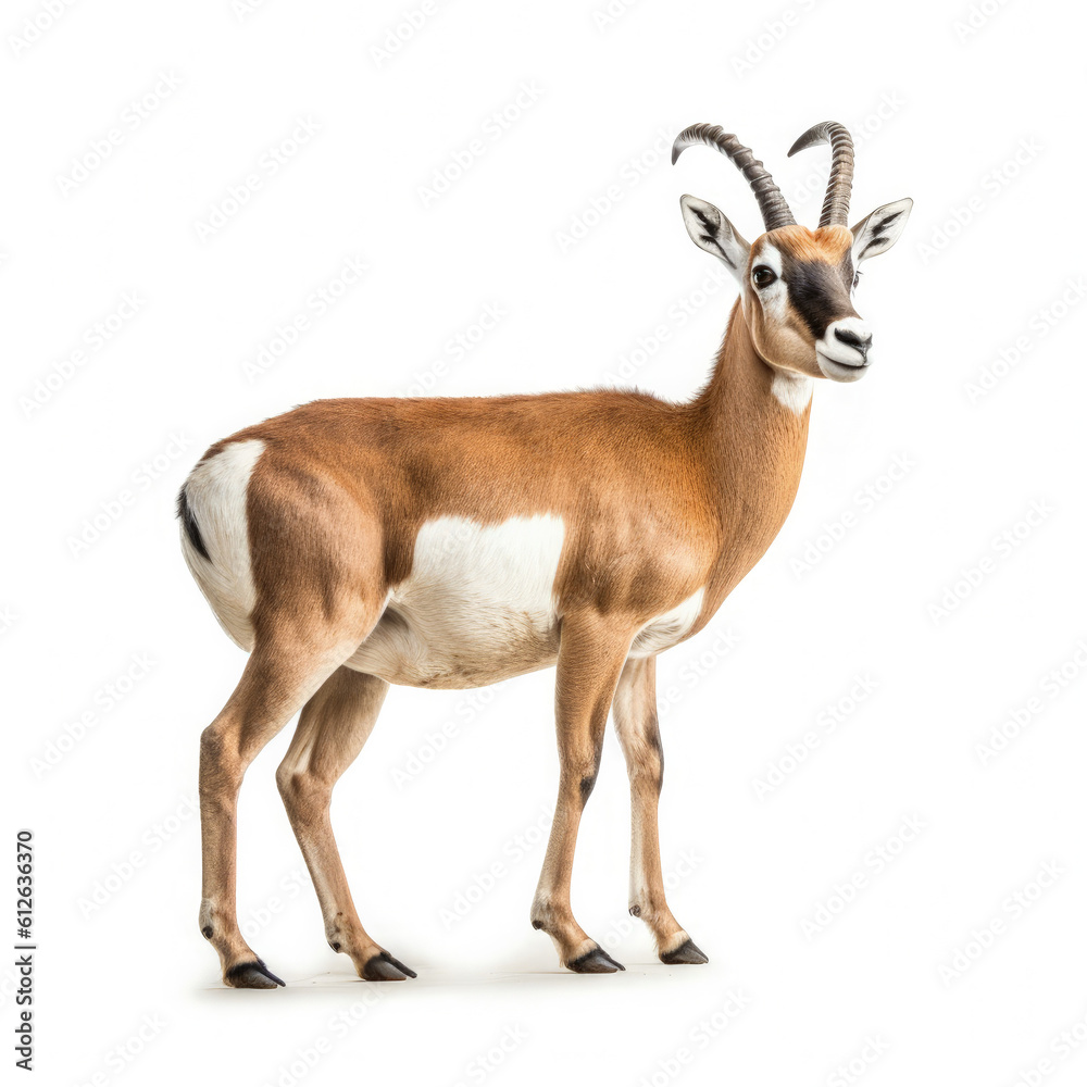 Fototapeta premium Pronghorn (Antilocapra americana) standing tall, looking into distance, unique horns