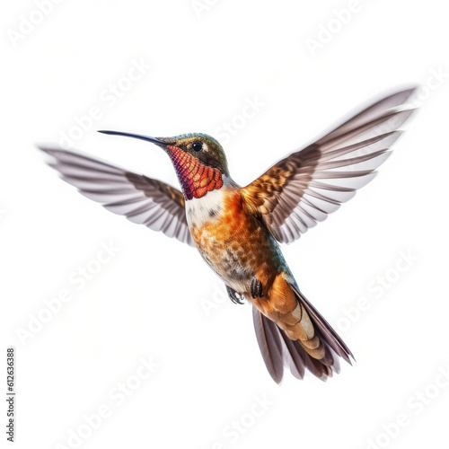 Hummingbird (Trochilidae) hovering in mid-air, wings blur