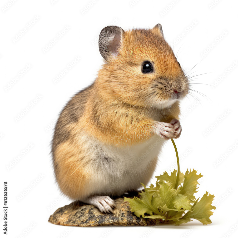 Pika (Ochotona princeps) sitting and nibbling a leaf Pika (Ochotona princeps) sitting and nibbling a leaf