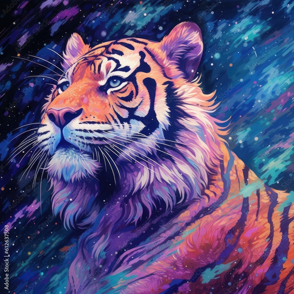 a tiger with colorful stars in the background Generative Ai a tiger with colorful stars in the background Generative Ai