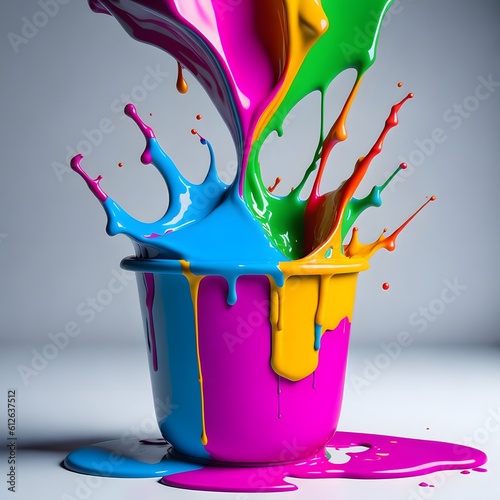 a bucket full of color splash paint, generative ai