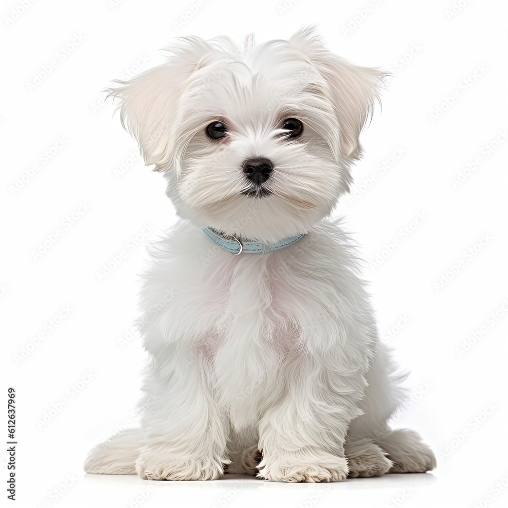 Maltese Puppy (Canis lupus familiaris) sitting and looking up Maltese Puppy (Canis lupus familiaris) sitting and looking up