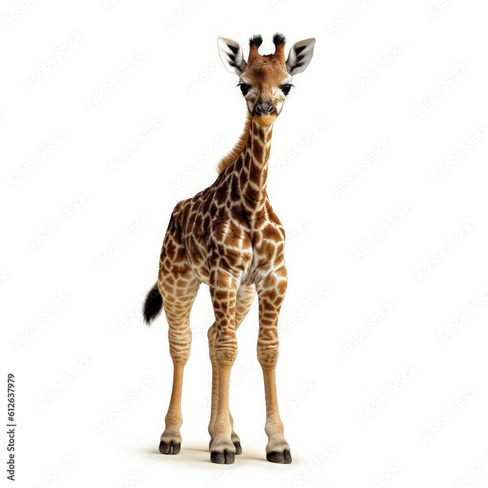 Fototapeta premium Baby Giraffe (Giraffa camelopardalis) bending neck down, looking camera