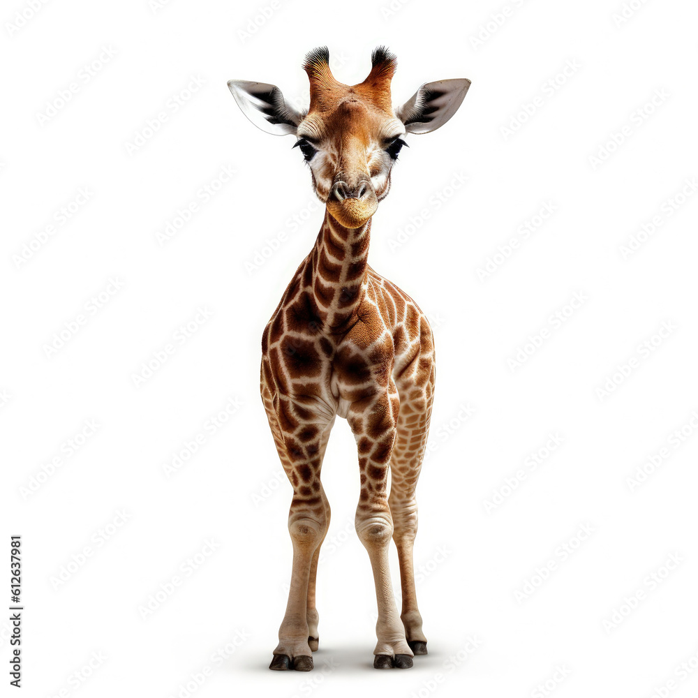 Obraz premium Baby Giraffe (Giraffa camelopardalis) bending neck down, looking camera