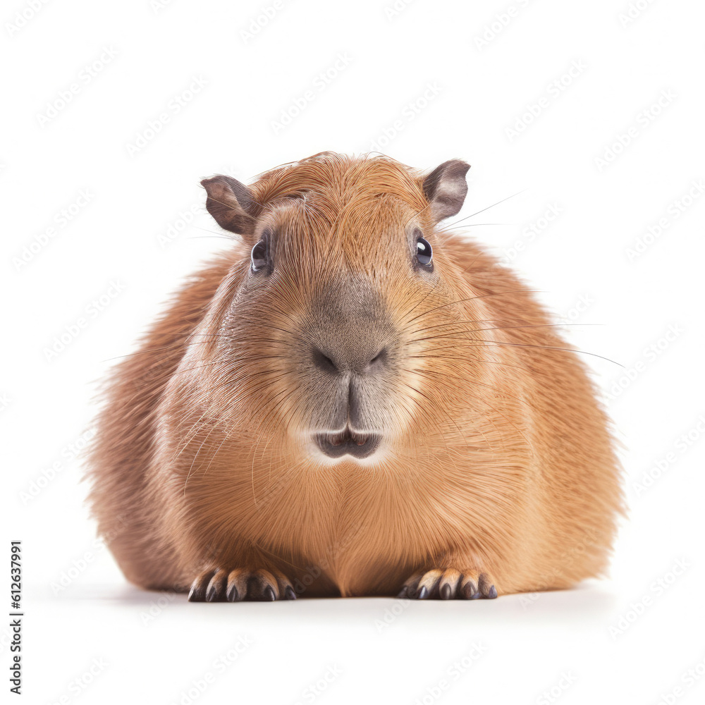 Fototapeta premium Capybara (Hydrochoerus hydrochaeris) lying on its side, looking at camera