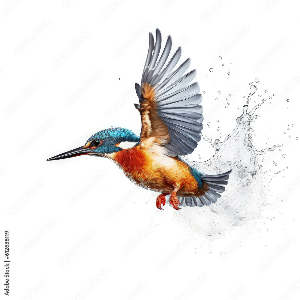 Fototapeta premium Kingfisher (Alcedo atthis) diving into water, mid-dive