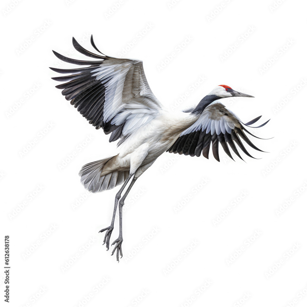Crane (Grus grus) in mid-flight, wings spread wide Crane (Grus grus) in mid-flight, wings spread wide