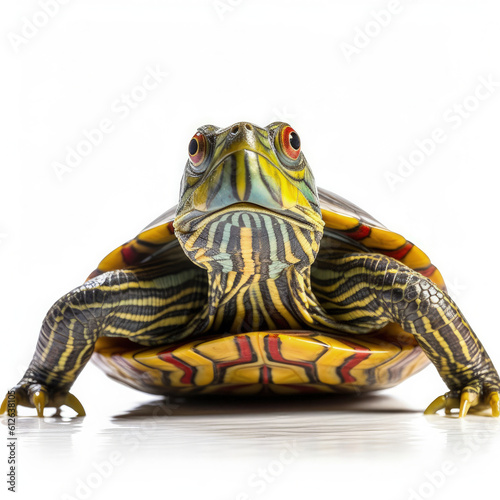Red-Eared Slider Turtle (Trachemys scripta elegans) peeping out of shell photo