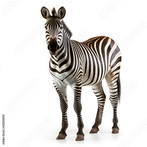 Zebra  Equus quagga  standing  looking camera  distinctive stripes