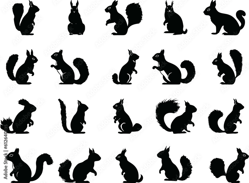 squirrel silhouettes set illustration