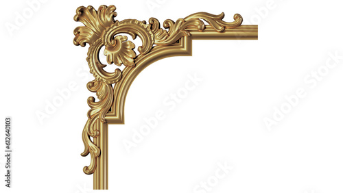 antique corner frame gold color, PNG, cut out or isolated on white background