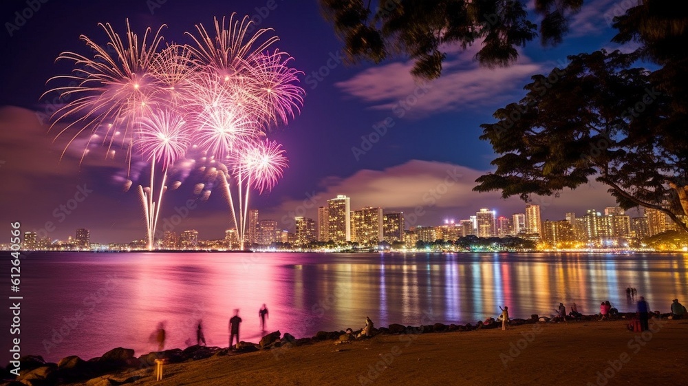 ภาพประกอบสต็อก On July 4th, at Magic Island Park on the island of Oahu