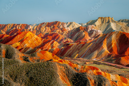 Colourful Hills Scenic Area of Zhangye National Geopark Zhangye Danxia. The Danxia landform is famous landscape in Zhangye, Gansu, China. photo