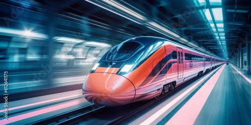 High speed train in motion blur with motion blur. Generative AI © LAYHONG