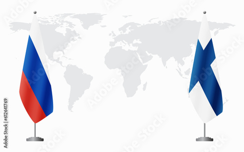 Russia and Finland flags for official meeting