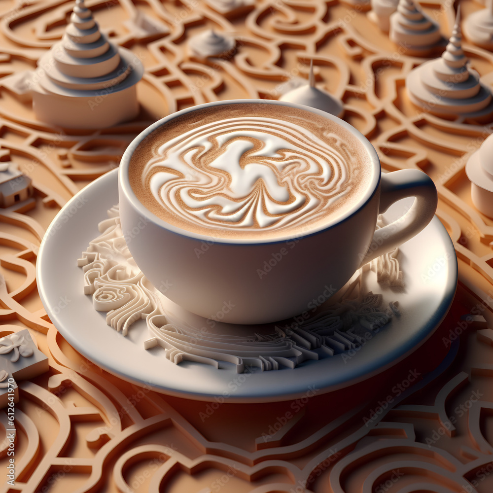 cup of coffee, Elaborate latte, coffee art, Generative AI cup of coffee, Elaborate latte, coffee art, Generative AI