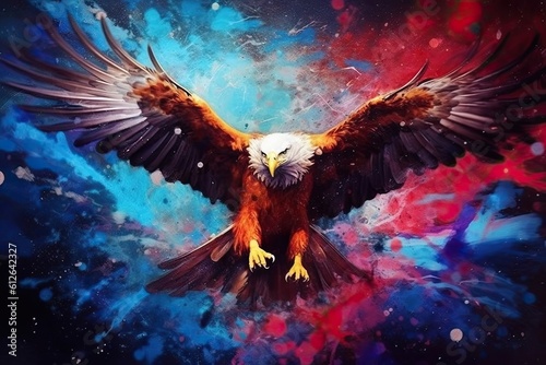 art eagle in space . dreamlike background with eagle . Hand Drawn Style illustration