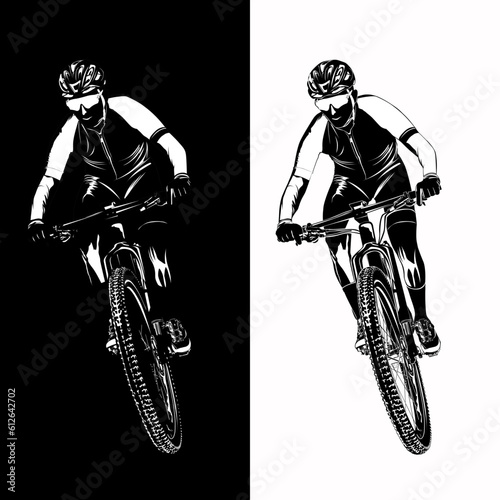 black and white mountain bike race sihouette