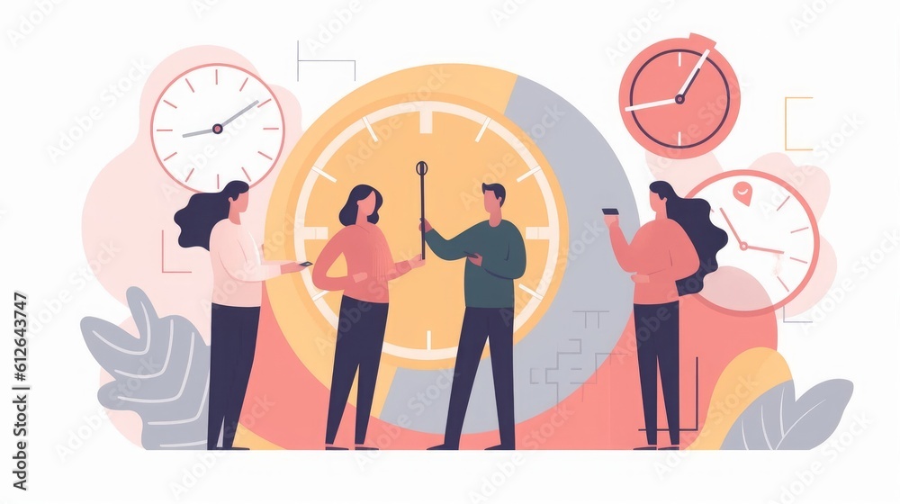 Obraz premium Time pressure. Deadline. The team talks about the time schedule. illustration, Generative AI