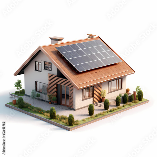 Solar Panel House. Generative AI © Kreatifquotes