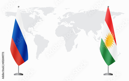 Russia and Kurdistan flags for official meeting photo