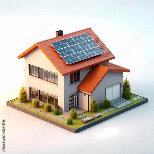 Solar Panel House. Generative AI © Kreatifquotes