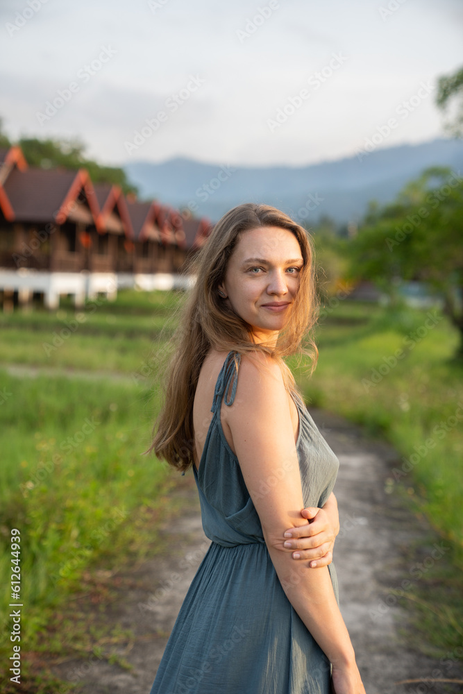 Woman Portrait At Resort With Scenic Nature Views Woman Portrait At Resort With Scenic Nature Views