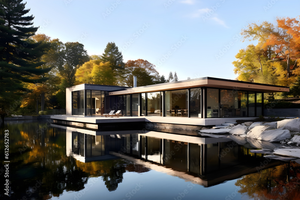 Modern house next to the lake
