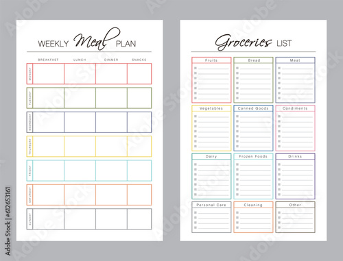 (Rainbow) Meal Planner and groceries list planner. Plan you food day easily. Vector illustration