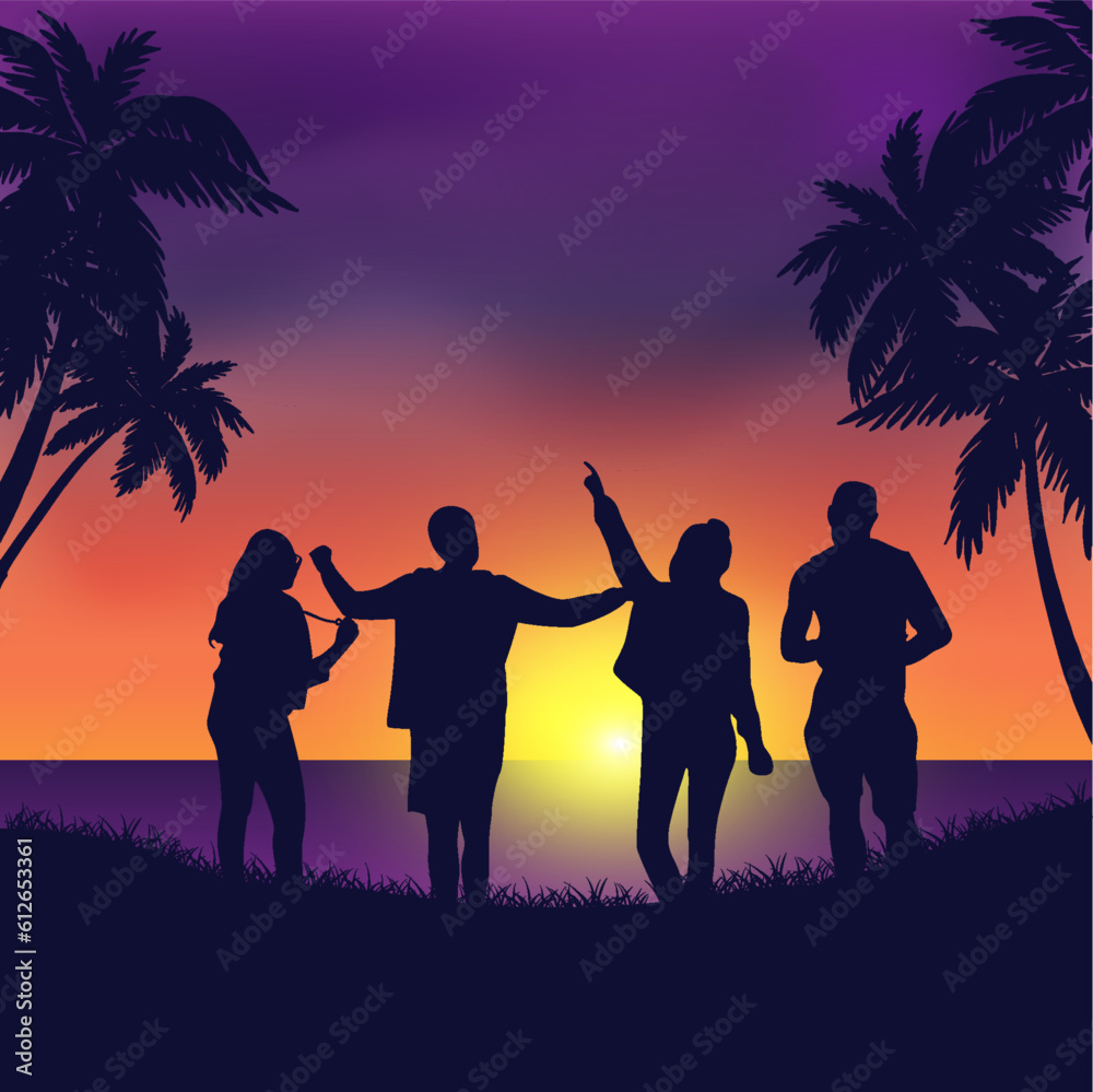Fototapeta premium silhouettes of people on the beach