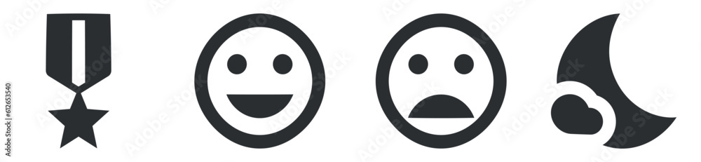 Set of 4 icons Social Network. Creative business solutions icon set. Set Quality icon. Linear icons set. Big UI icon set in a flat design. UX UI
