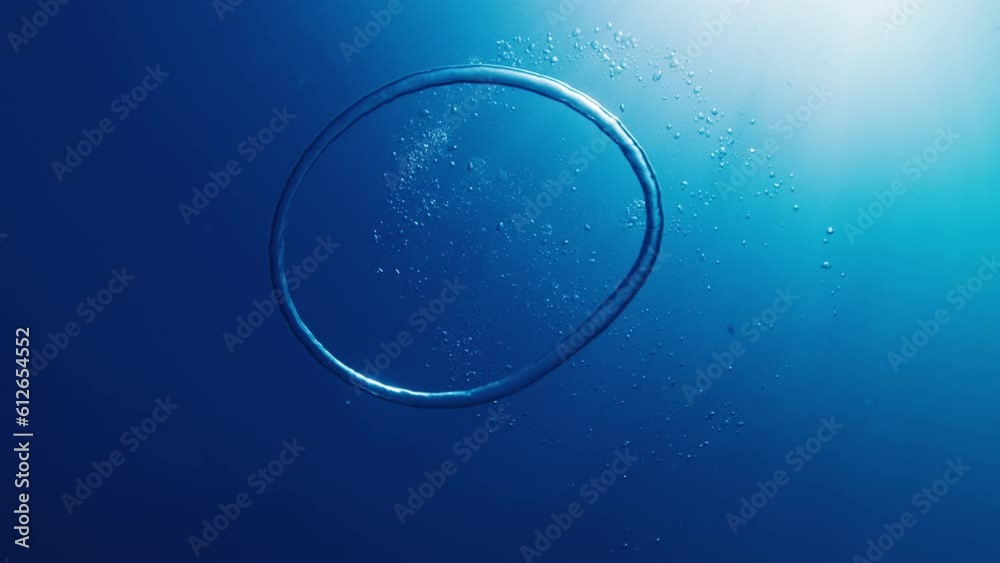 Ring bubble moves underwater in the sea Ring bubble moves underwater in the sea