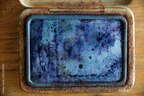 Old rusty ink stamp box photo