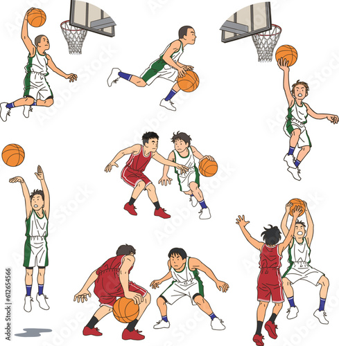 Various actions of basketball players