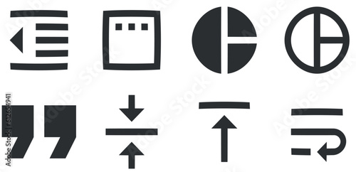 Set of 8 icons Editor. Modern thin line icons. Outline isolated signs. Linear icons set. Thin filled icons pack. UI and UX
