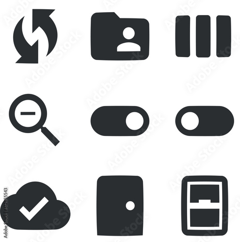 Set of 9 icons Actions. Vector illustration of thin line icons. Set Quality icon. Linear icons set. Big UI icon set. UX UI