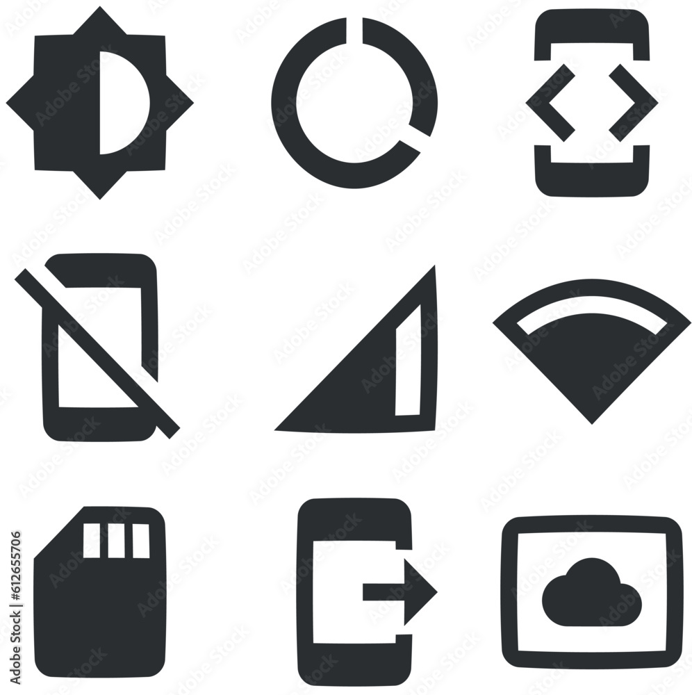 Set of 9 icons Device. A set vector icons. Outline isolated signs. for mobile and web. Thin filled icons pack. UX UI Set of 9 icons Device. A set vector icons. Outline isolated signs. for mobile and web. Thin filled icons pack. UX UI