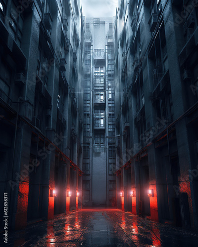 Future Dystopia: Unique Skyscraper in a Cyberpunk City, Generative AI