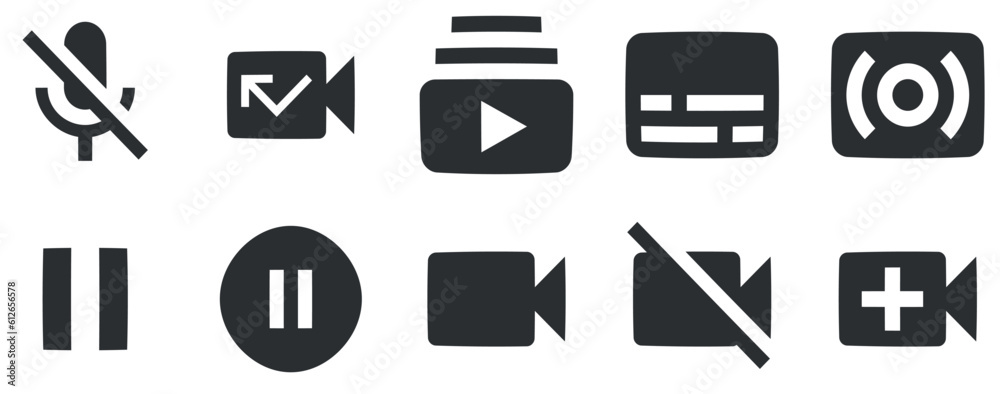 Set of 10 icons Audio and Video. Creative business solutions icon set. Simple Set. Linear icons set. Big UI icon set in a flat design. UI and UX Set of 10 icons Audio and Video. Creative business solutions icon set. Simple Set. Linear icons set. Big UI icon set in a flat design. UI and UX