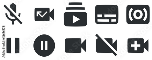 Set of 10 icons Audio and Video. Creative business solutions icon set. Simple Set. Linear icons set. Big UI icon set in a flat design. UI and UX