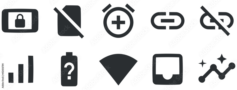 Set of 10 icons Device. Vector illustration of thin line icons. Set Quality icon. Linear symbols set. Big UI icon set in a flat design. UX UI Set of 10 icons Device. Vector illustration of thin line icons. Set Quality icon. Linear symbols set. Big UI icon set in a flat design. UX UI