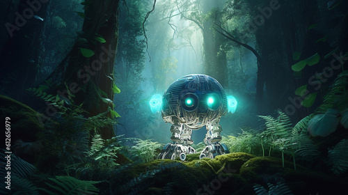Authentic Connection  AI Chatbot Meditating Amidst the Bioluminescent Forest of Serenity