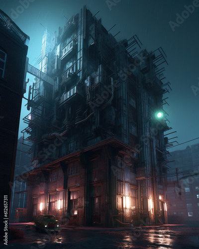 Concrete Dreams: Dystopian Skyscraper in a Cybernetic City, Generative AI