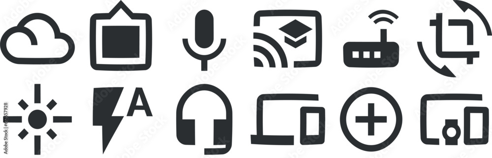 Set of 12 icons Hardware. Creative business solutions icon set. Outline isolated signs. Linear icons set. Thin filled icons pack. UX UI Set of 12 icons Hardware. Creative business solutions icon set. Outline isolated signs. Linear icons set. Thin filled icons pack. UX UI