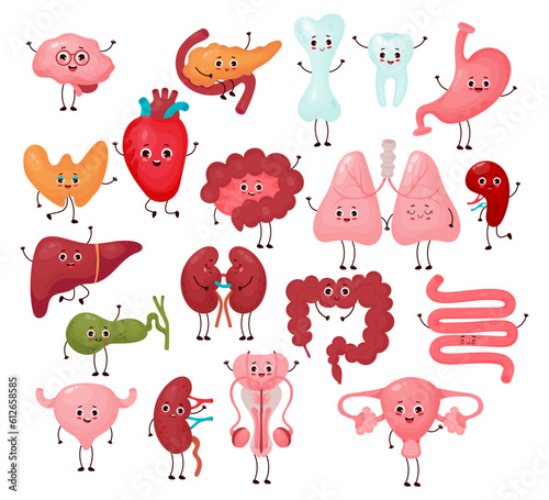 Big collection cute human cartoon organs. Isolated vector flat funny cartoon characters illustrations. Anatomy concept