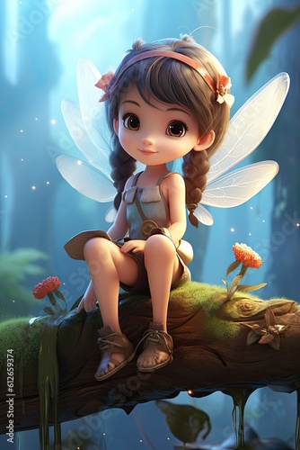 Fairy with wand. AI generated art illustration.