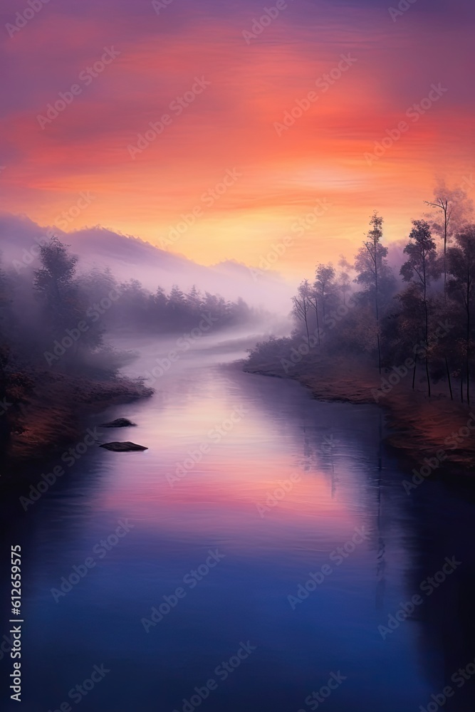 Sunset in the sea. AI generated art illustration.