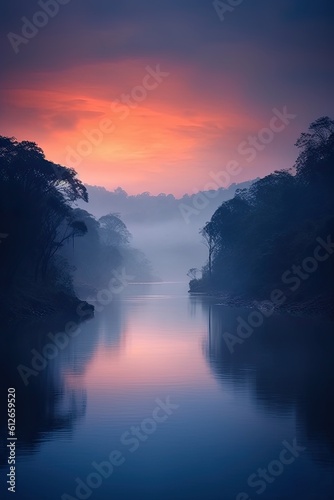 Sunset in the sea. AI generated art illustration.