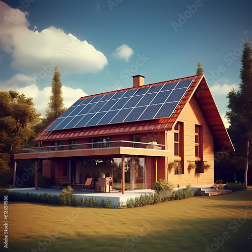 Solar Panel House. Generative AI