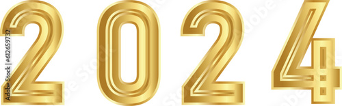 golden numbers 2024 for happy new year on transparent background